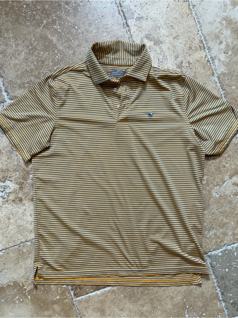 Vineyard Vines boy’s Yellow and Navy Thin-Strip Polo